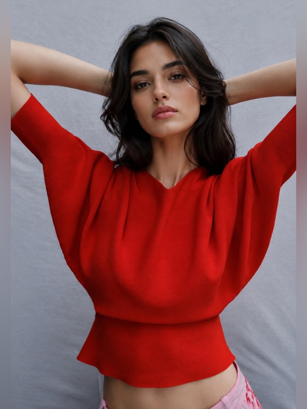 Zara NWT Cherry Red Dolman Sleeve Knit Sweater Chic Batwing Top